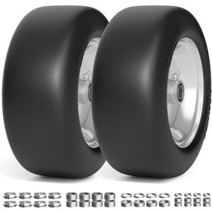 RONPOW 11x4.00-5 Lawn Mower Tires Flat Free and Wheel, 11x4-5 Solid Front Tires for Zero Turn Mower, 350Lbs Load, 3/4", 5/8" and 1/2" Bearings, 3.4"-5.8" Hub for Residential Commercial, 2Pack Gray