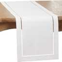 SARO LIFESTYLE Hadleigh Collection Laser-Cut Hemstitch Table Runner, 14" x 120", White
