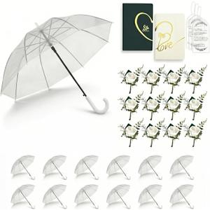61.8 Inch Arc Large Clear Bubble Umbrella for Wedding & Daily Use, Transparent Dome Windproof Rainproof Stick Umbrella with J-Handle Elegant Photo Prop for 1-2 People