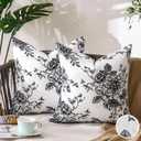 Black and White Outdoor Pillow Covers 18x18 Inch Waterproof Farmhouse Square Decorative Throw Pillows Covers for Patio Couch Floral Pattern Sofa Tent Pillowcases Set of 2