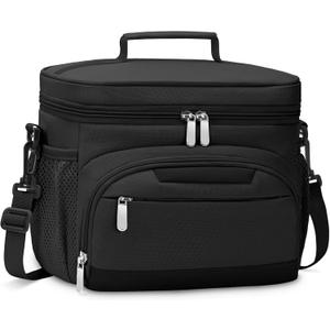 Lunch Boxs for Women/men Insulated Lunch bag,Leakproof Lunchbox with Adjustable Shoulder Strap for Adults,Soft Cooler Tote Bag for Office Fitness Picnic Beach Travel - Black 12-Can(8L)
