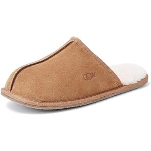 OOW Mens Slippers Genuine Suede House Slippers for Men Cozy Fuzzy Memory Foam Shoes Outdoor Non-Slip Fall Winter Footwear 11.5