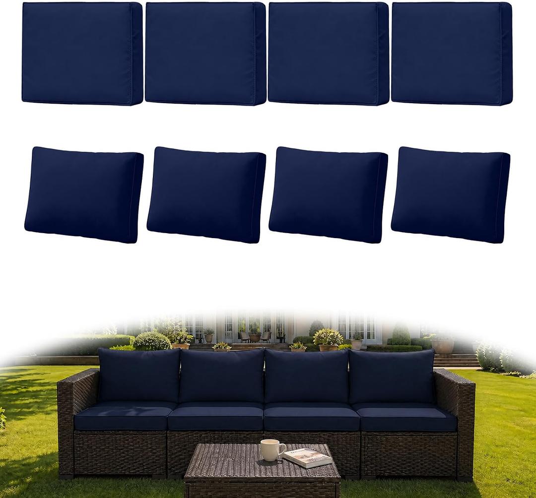 8Pcs Outdoor Couch Cushion Covers with Zipper, Water-Resistant Patio Cushion Covers, Max Compatible 24x24x3.15 Inch Patio Cushion, Full Coverage, Non-Stretch, UV-Resistant, Only Cover