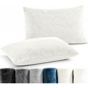 Fleece Queen Pillowcases - Set of 2 Queen Size Flannel Pillowcases - Super Soft Fleece Pillow Case Cover with Zipper for Bedroom, Sofa, Couch - Cozy Fuzzy Velvet Pillow Shams for All Seasons - Ivory