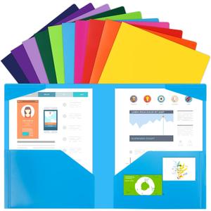 EOOUT 100pcs Plastic Folders with Pockets, Heavy Duty Pocket Folders with 4 Pockets for Office and School, Letter Size, 10 Assorted Colors