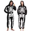 Spooktacular Creations Halloween Skeleton Costume, Adult Skeleton Costume, Unisex Adult Jumpsuit Plush Hoodie, Zipper Jumpsuit for Men Women Halloween Dress-up Cosplay Themed Parties Black 2XL