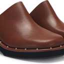 Mules for Women Clogs Chunky Block Heel Mule Square Closed Toe Slip-On Sandals with Memory Foam Padding Retro Rivet Comfort Fashion Slide Shoes (10, Chestnut)