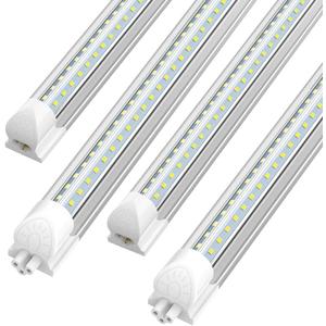(Pack of 4) Linkable LED Utility Shop Lights for Garage, 6FT, 60W, LED Tube Ceiling Light T8 Integrated Single Fixture, 6000K, 8000LM Daylight V Shape, Basement, Offices, Clear Lens, Plug and Play