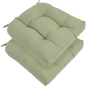 Indoor/Outdoor Tufted Seat Cushions with Ties Set of 2, 19"x19" Chair Cushions for Dining Chairs, Waterproof Overstuffed Chair Pads for Garden Patio Kitchen Home-Light Green, 2 Count