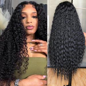 28 Inch Deep Wave Lace Front Wigs 200 Density 13x4 HD Lace Frontal Wigs Human Hair Pre Plucked Cut Deep Curly Glueless Wig for Women Natural Black