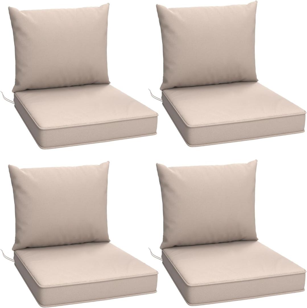 Outdoor Chair Cushions Set of 4, 24 x 24 Inch Patio Furniture Cushions with Splash-Proof Covers, Outdoor Cushions for Patio Furniture Replacement, Khaki