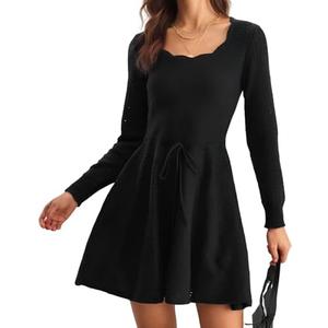 RIHOAS Womens Sweater Dress Long Sleeve A Line Flowy Fall Winter Casual Elegant Babydoll Sweater Mini Dresses, Size S