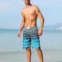 unitop Men's Swimming Trunks Quick Dry Summer Striped Beach Board Shorts with Lining (34, Lake Blue)