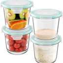 3 Cup Glass Meal Prep Containers With Turquoise Lids, Airtight 23oz glass Storage Container Set, Heat-Resistant BPA-Free for feeding the Southern Starter, Microwave, Dishwasher, Freezer Safe (4 Packs)