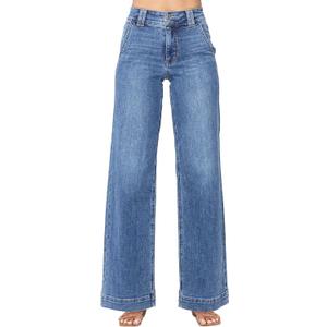 Astylish Women's High Waisted Wide Leg Straight Jeans 10, Sky Blue
