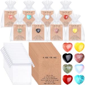 40 Sets Pocket Hug Token Gift Bulk Hug Cards with Heart Shape Natural Stones Keepsake Exchange Relationship Cards for Colleagues Family Distance Social Celebration of Life Gift(Vivid Color)