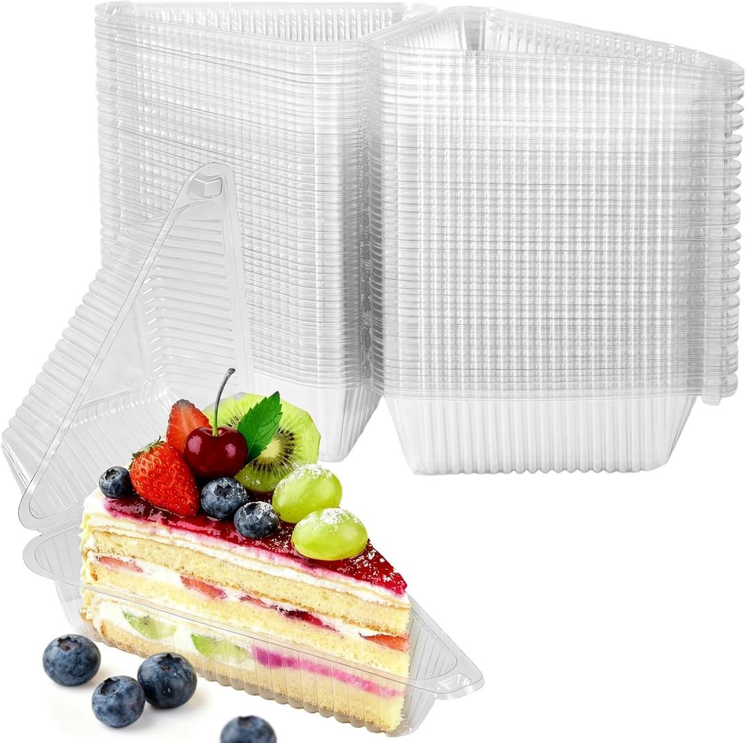 YOIYINI 100Pcs Cake Slice Containers, Pie Slice Containers for 6”-8” Diameter Cake or Pie Slices, Individual Cheesecake Containers, Plastic Boxes for Take Out Packaging, Bakery and Cafe Cake Carriers