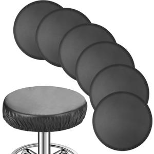 Newwiee 6 Pcs Leather Round Bar Stool Seat Covers, Waterproof PU Stretch Round Barstool Seat Covers Cushion with Elastic Bands for Bar Swivel Chair, 13 to 17 Inches(Black)