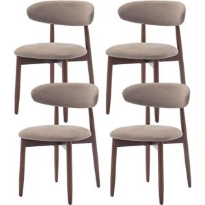 COLAMY Wooden Dining Chairs Set of 4, Modern Fabric Upholstered Kitchen Chairs, Farmhouse Dining Room Chair with Foot Pegs, Camel