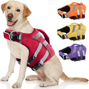 Kuoser Reflective Dog Life Jacket, Dog Life Vest for Swimming Boating, XL