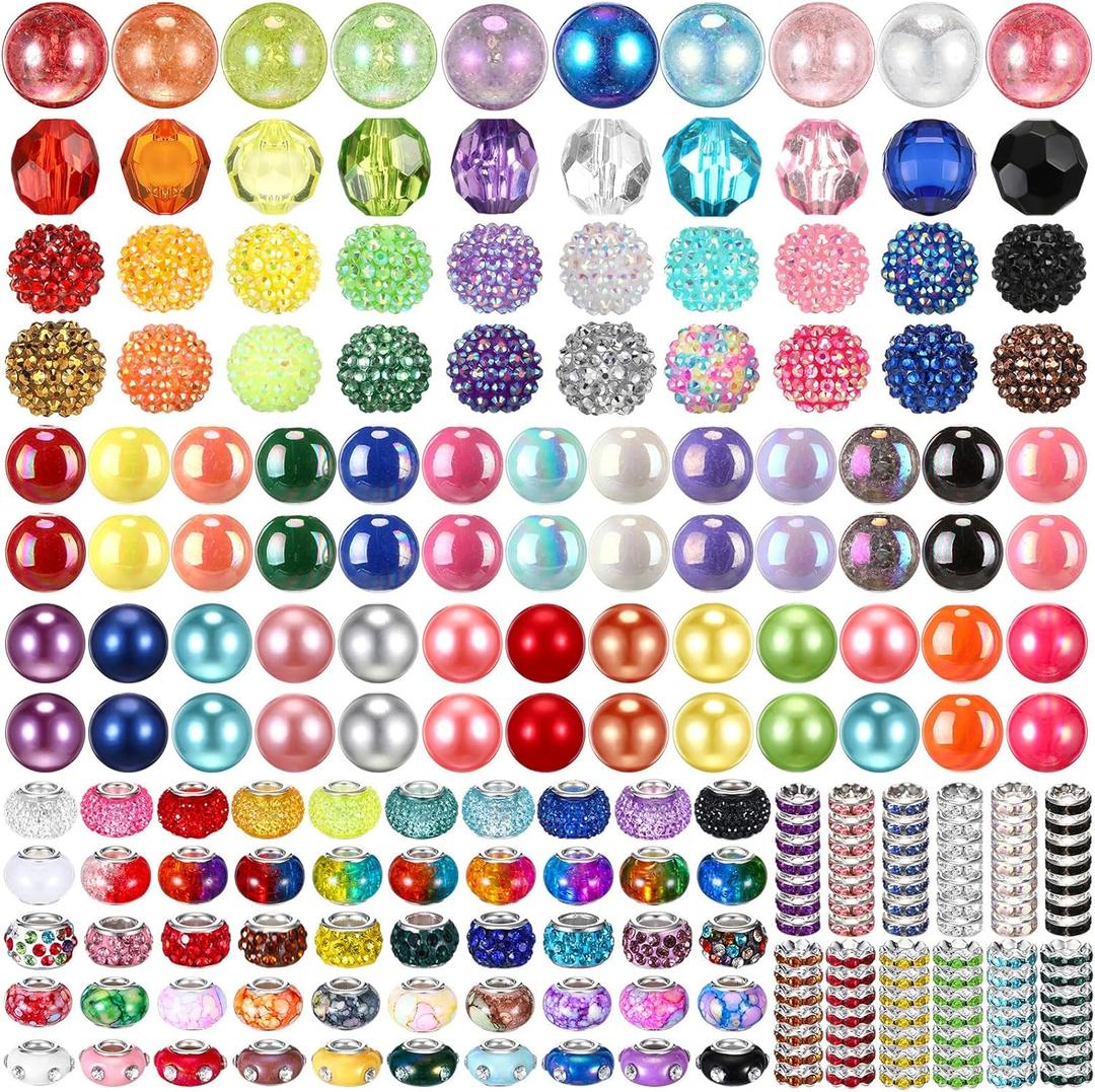 Huquary 270 Pcs Beads for Pens Rhinestone Bubblegum Beads Mixed Crystal Resin Sugar Chunky for Beadable Keychains DIY Craft Jewelry Making Supplies