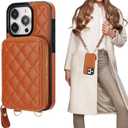 Bocasal Crossbody Wallet Case for iPhone 15 Pro, RFID Blocking PU Leather Zipper Handbag Purse Flip Cover, Kickstand Folio Case with Card Slots Holder Wrist Strap Lanyard 5G 6.1 Inch (Brown)