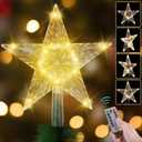 Riakrum 2 Pcs Christmas Star Tree Topper Lights 9.5 Inch with Versatile Remote Controller USB Powered for Xmas Holiday Party Gift Indoor Outdoor(Warm White)