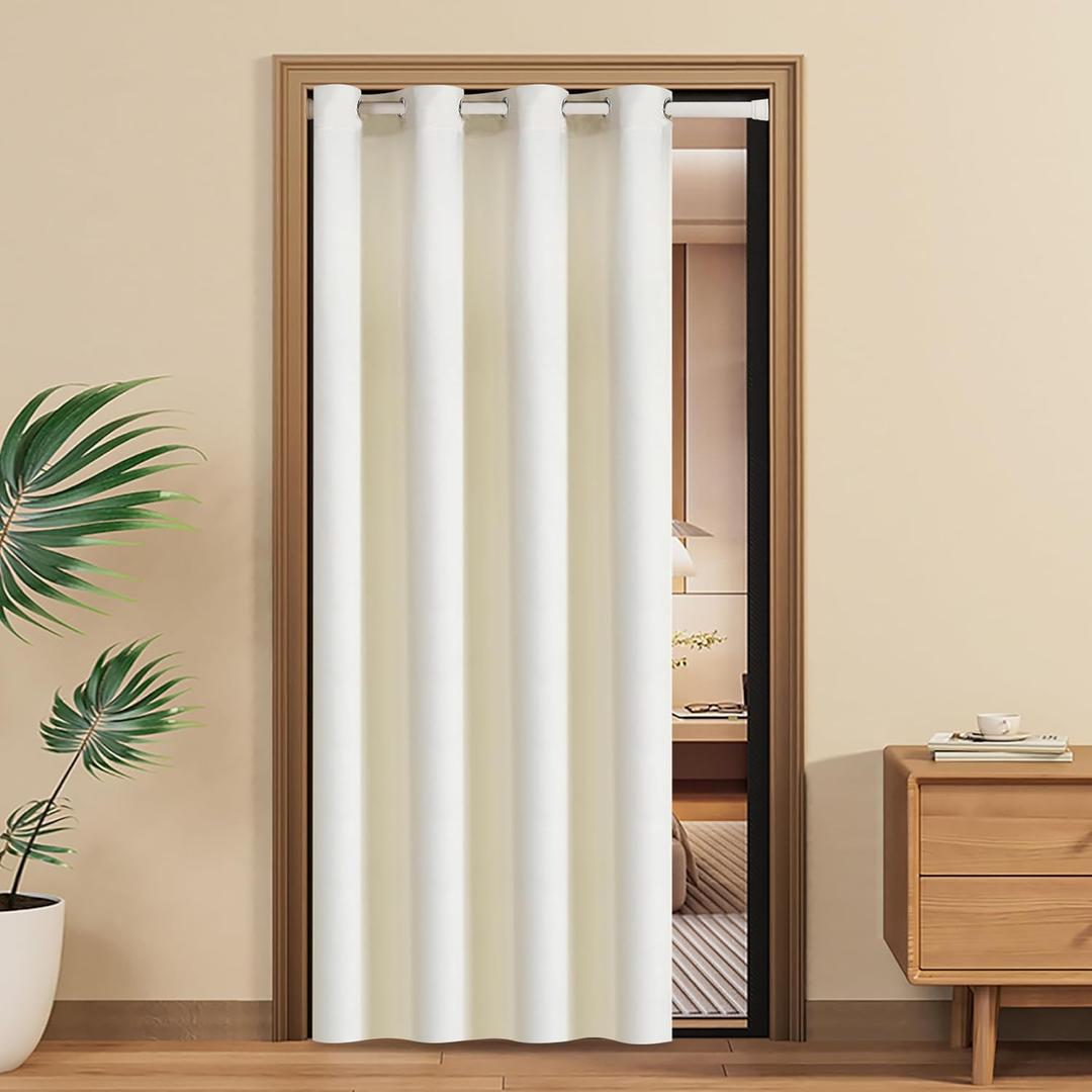 Velvet Door Curtains Grommet Privacy for Doorway,Closet Curtain for Open Closet,Room Dividers Darkening,Thermal Insulated,Soft Door Windows for Bedroom Living Room(1 Panel,Ivory,25" W x 40" L)