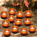 JOYIT Amber Votive Candle Holders Bulk Set of 24, Tealight Candle Holder for Wedding Table Centerpiece, Glass Small Candle Holders for Birthday Party, Valentine's Day, Home Decor (2''X 1.4'')