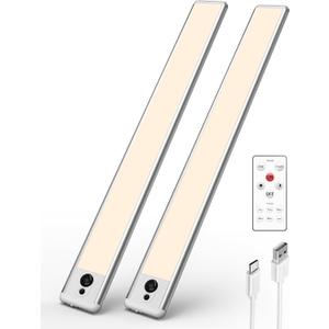 EZVALO Under Cabinet Lights,14.5'' Motion Sensor Light Indoor Dimmable, Super Bright 4000mAh Rechargeable Closet Lights 3500K with Remote Control, Wireless Under Counter Light for Kitchen,Cabinet (Warm White)