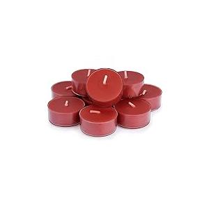 Tea Light Candles Colored Unscented Metallic Tin Cups Set of 18 Made in USA (Red)