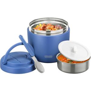 wiwens Thermo Food Jar for Hot Food Adults 32OZ Soup Thermo Lunch Containers Wide Mouth Vacuum Insulated Stainless Steel Leakproof Bento Box with Spoon (Blue)