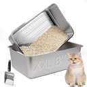 Stainless Steel Sifting Litter Box, 23.6" L x 15.7" W x 8" H Semi-Enclosed Metal Cat Litter Box with Sifting Pan, Scoop for Big Cat Easy Cleaning