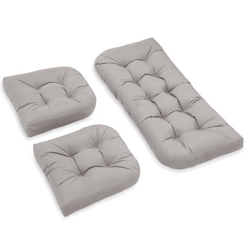 Wicker Chair Cushions Set of 3. Anti-Slip/Waterproof Patio Furniture Chair Cushions. Tufted Outdoor Furniture Cushions 4 Inch Extra Thick. (Black, 44x19)