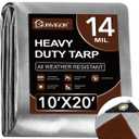 Sunvigor Tarp Waterproof 10x20Ft, Heavy Duty Tarp Cover Extra Thick 14 Mil Tear and UV Resistant, Outdoor Tarps with Grommets and Reinforced Edges for Roof, Camping, Patio, Pool, Boat (Silver/Brown)