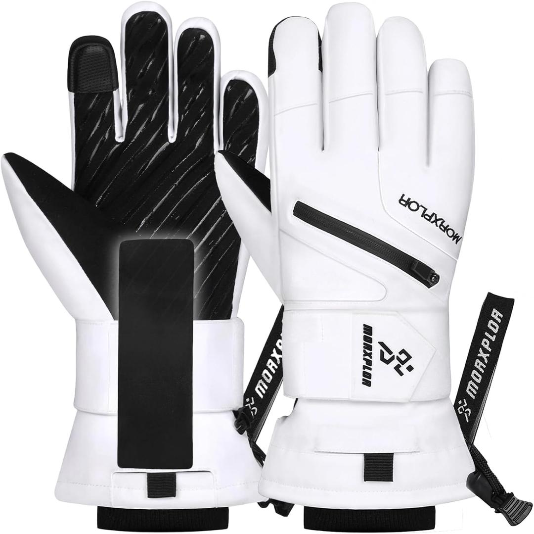 Ski Gloves with Wrist Guards Low Profile,Double-Side Wrist Protection Pair Snowboarding Gloves (Small, White)