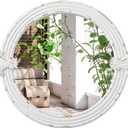 Rustic Round Mirrors for Wall Decor 20 Inch, Hanging Distressed White Floral Carved Wood Frame Circular Mirror for Entryway, Vintage Decorative Bathroom Mirrors for Over Sink