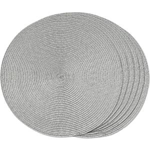 FunWheat Round Braided Placemats Set of 6 Table Mats for Dining Tables Woven Washable Non-Slip Place mats 15 inch(Grey, 6pcs) (Gray)