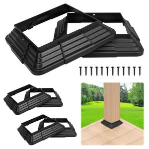 6pcs 4x4 Post Base Cover, Split Style Vinyl Post Skirt Black for Iron Stair railings, Balcony railings,Patios, Porches (6, (Actual: 4"x4"))