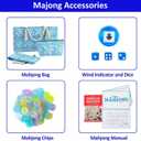 American Mahjong Set with Blue Carrying Bag and Accessories, 160 Deep Blue Engraved Tiles, 4 All-in-One Rack/Pushers, 1.2’’ Mahjong Tile Set, 1.2 x 0.9 x 0.59 inches