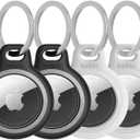 Belkin Apple AirTag Reflective Secure Holder w/Key Ring, Scratch-Resistant Case w/Raised Edges - Protective AirTag Keychain Accessory for Keys, Child Tracking Device, Pets - Black/White (4-Pack)