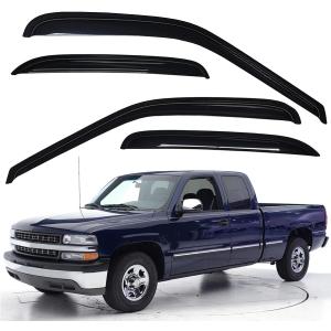 Tape-on Window Visors, Dark Smoke, 4-PCS Set, Fit 1999-2007 Chevrolet Silverado/GMC Sierra 1500, 2000-2004 Silverado/Sierra 2500, 2001-2006 Silverado/Sierra 2500 HD & 3500, 2007 Classic, Extended Cab