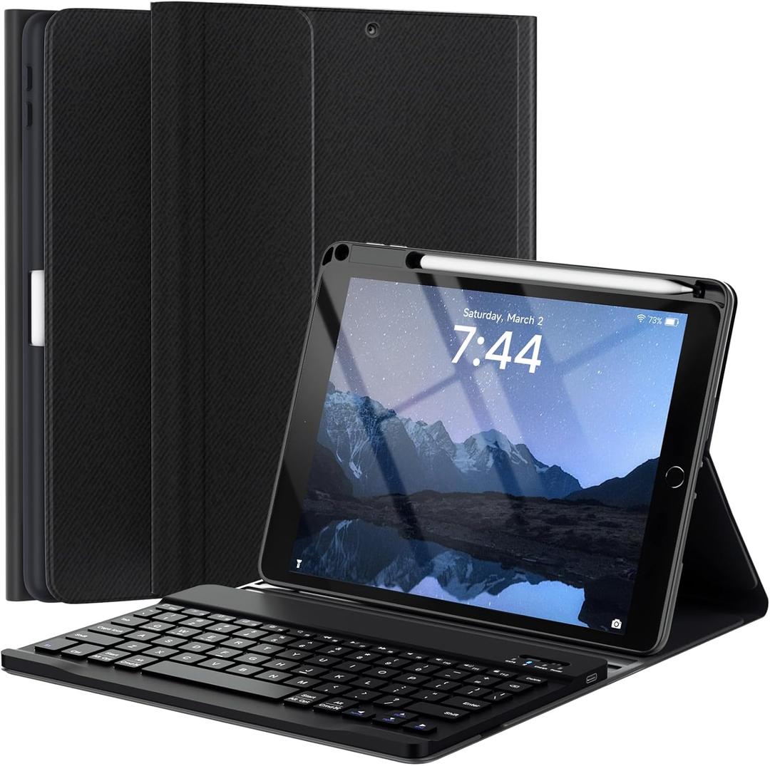 OYEEICE Keyboard Case for iPad 9.7 inch 6th 2018, 5th Gen 2017 - Wireless Detachable Keyboard, Smart Folio Cover with Pencil Holder for iPad 6th/5th Gen & iPad Air 2nd - Black (Non-backlit)