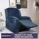 ZNSAYOTX Stretch Velvet Recliner Cover 4-Pieces, Thick Soft Recliner Chair Slipcover with Pocket, Non-Slip Elastic Bottom for Kids Pets, Luxury Plush Reclining Protector Comfy Washable (Navy Blue)