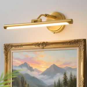 Hardwired Picture Lights For Wall, Led Art Light For Painting, Modern Metal Picture Frame Light , Dimmable Poster Gallery Painting Bookshelf Portrait Lights For Pictures On Wall 6W 3CCT (Gold, 16in)