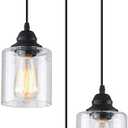 3 Lights Industrial Pendant Light with Glass Shade Matte Black Pendant Lighting Adjustable Industrial Retro Style Hanging Light,Kitchen Island Farmhouse Pendant Lights Fixtures for Kitchen,Farmhouse