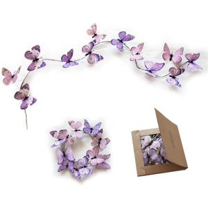 Artificial Butterfly Garland, Fake Butterfly Decorative Vines, DIY 3D Unique Butterfly Hanging Decor for Home Wall Easter Spring Flowers Party Wedding Arch Shopping (Light Purple)