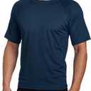 Surf Men's Swim Shirt with Short Sleeves UPF 50+ Rash Guard Quick-Dry Fabric (Large, Navy)