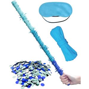 Extra-Strong Wooden Piñata Stick (31.5 Inch) with 5M Rope, Blindfold & Confetti - Heavy-Duty Reinforced Design for Kids & Adults Birthday, Halloween & Holiday Party Games - Blue