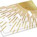 Mid Century Boho Gold Sun Abstract Sunrise Decorative Switch Plates 3 Gang Wall Plate Triple Toggle Light Switch Cover Faceplate Electrical Wall Panels for Kids Room Home Decor